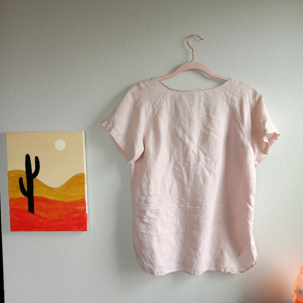 Women's Cotton/Linen Lightweight Basic Tee Pastel Pink Size M Max Sudio